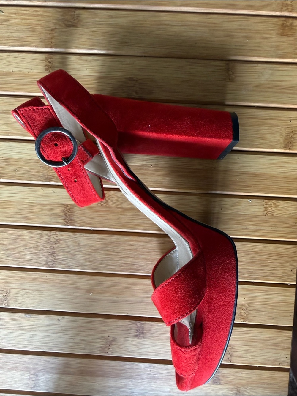 BCBGMaxAzria Red Suede Platform Block Heels